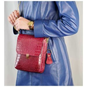 کیف چرم قرمز زنانه دوشی با طرح کروکودیل-اردبیل خرید