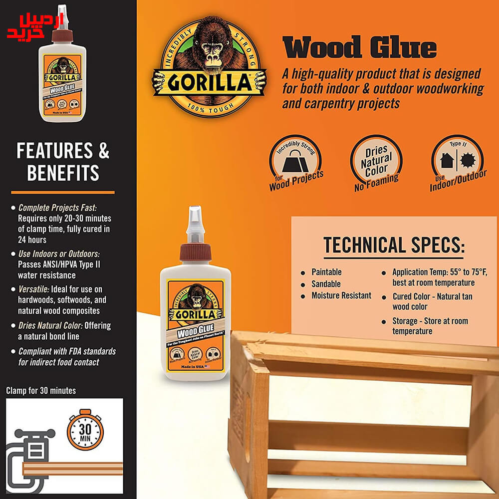 ویژگی چسب چوب گوریلا Gorilla Wood Glue- اردبیل خرید